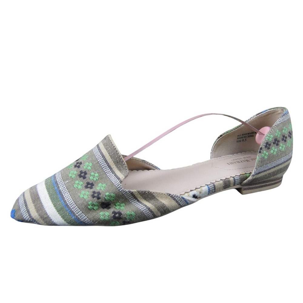 Isaac Mizrahi New York Women's Green Tan Blue Canvas D'Orsay Flats 9.5 Pointed